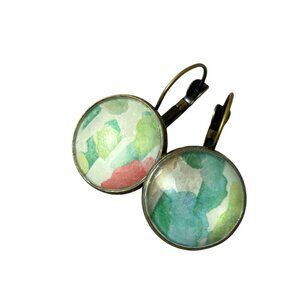 Artisan Boho Glass Dome Earrings Multicolor Watercolor Art Design